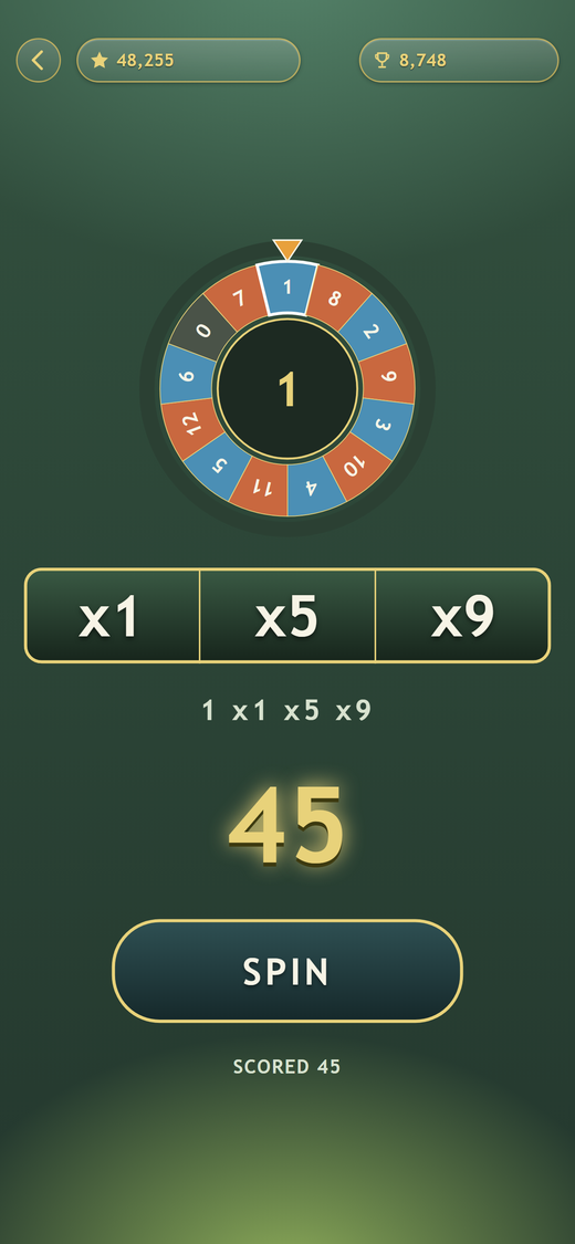 Triple Combo showing the base wheel and three multiplier columns